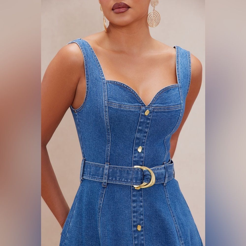 NWT FashionNova Luxe Gabrielle Denim Maxi Dress - Medium Wash - Picture 4 of 9